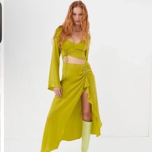 For Love & Lemons Allie Long Sleeve Cutout Cupro Blend Midi Dress NEW MEDIUM